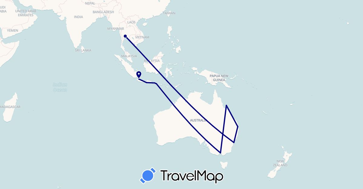 TravelMap itinerary: driving in Australia, Indonesia, Thailand (Asia, Oceania)
